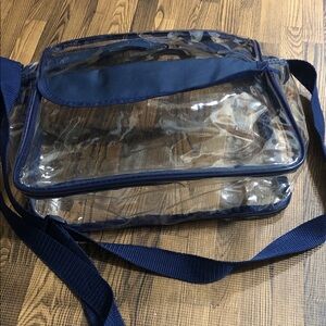 Clear PVC Messenger Bag with Navy Trim and Adjustable Strap